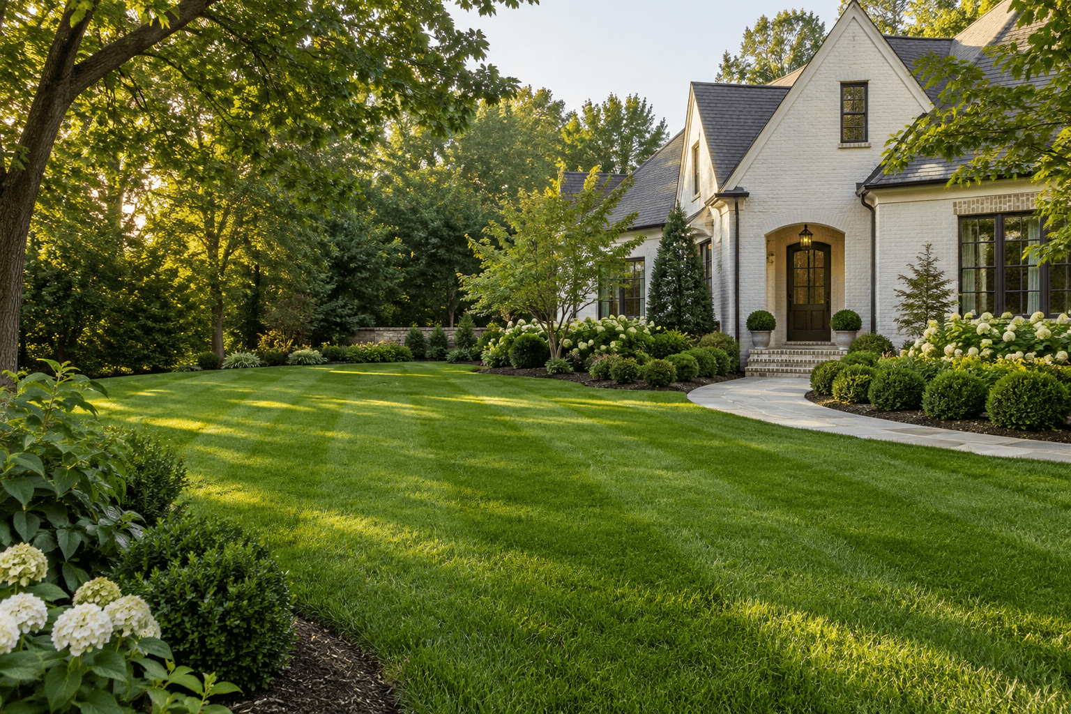 A welcoming North Alabama style home surrounded by a carefully tended lawn and garden